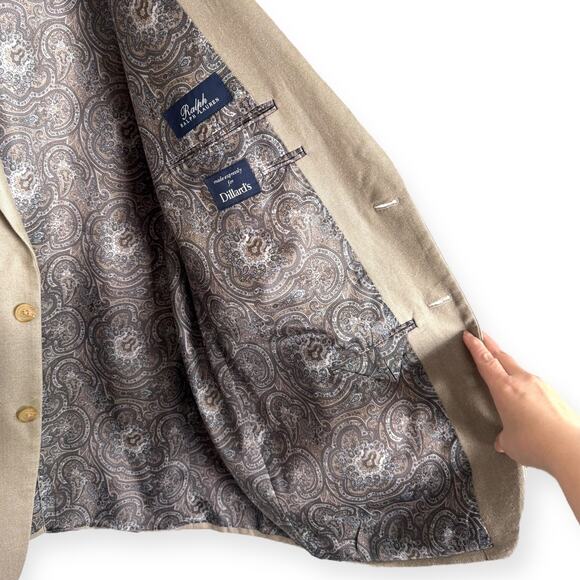 Ralph Lauren Beige Silk Wool Two Button Paisley Lined Blazer Men's Size 48L - Picture 9 of 12